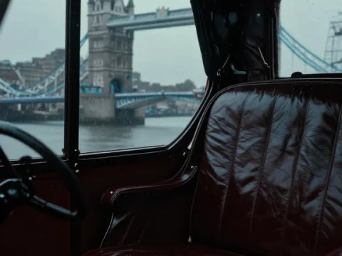 Victorian London Carriage Interior with Tower Bridge View