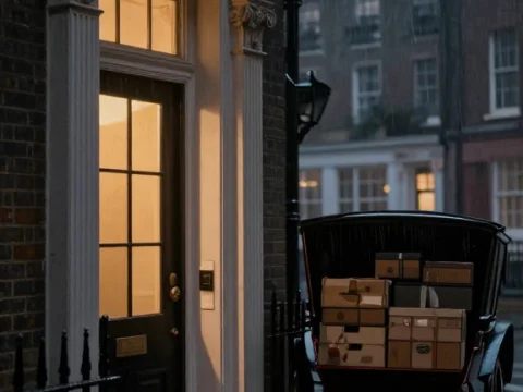 Victorian London Rainy Street with Horse-Drawn Carriage