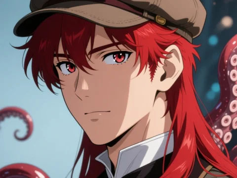 Victorian Newsboy with Red Hair and Tentacles