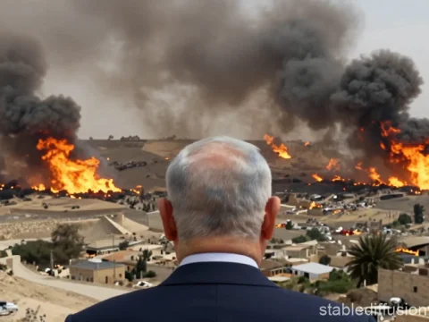 View of a Burning Valley with Smoke and Flames