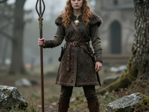 Viking Woman Warrior in Medieval Forest Setting