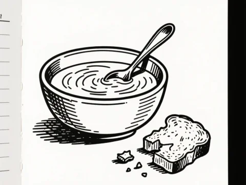 Vintage 1950s Black and White Soup Sketch