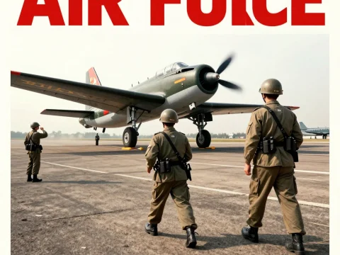 Vintage Air Force Propaganda Poster with Military Aircraft