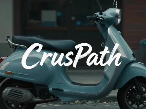 Vintage Blue Scooter with CrusPath Calligraphy Logo