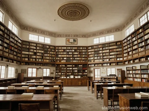 Vintage Chinese School Library Interior from 1950s