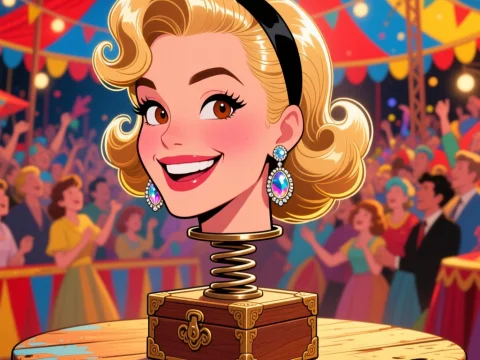 Vintage Circus Woman Jack-in-the-Box Illustration