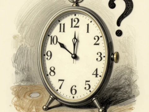 Vintage Clock with Question Mark Illustration