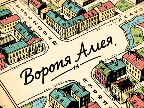 Vintage Hand-Drawn Map with Cyrillic Script