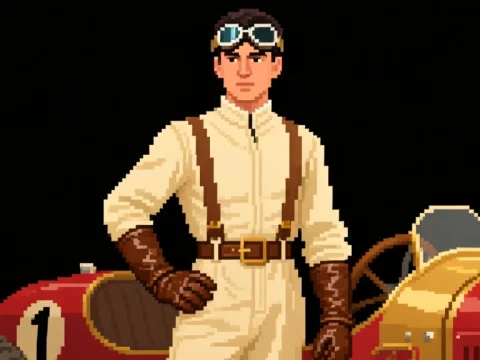 Vintage Italian Race Car Driver in Pixel Art Style