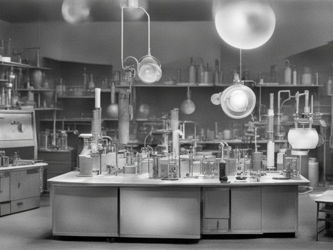 Vintage Laboratory with Scientific Equipment in Black and White