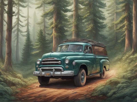 Vintage Lumberjack Truck in a Misty Forest