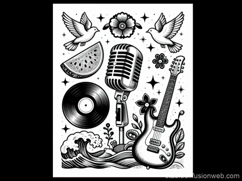 Vintage Music and Nature Engraving