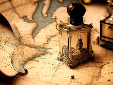 Vintage Perfume Bottles on an Antique Map