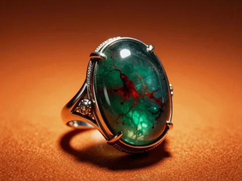 Vintage Silver Ring with Green Chalcedony Gemstone