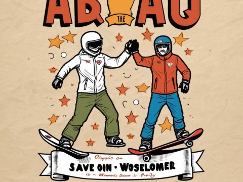 Vintage Skateboarding Duo High-Fiving Illustration