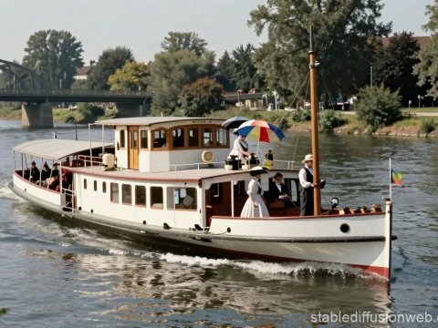 Vintage Steam Launch Boat on a Calm River