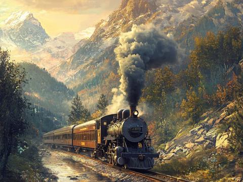 Vintage Steam Train Journey Through Mountain Valley