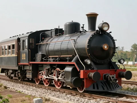 Vintage Steam Train on Railway Track