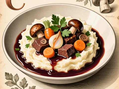 Vintage Style Beef Bourguignon Illustration