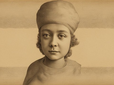 Vintage Style Portrait of a Young Person with Headwear
