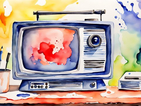 Vintage Television Set in Vibrant Watercolor Style