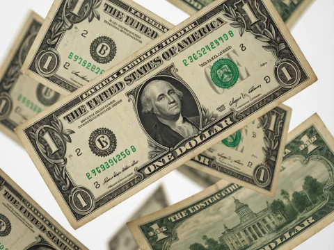 Vintage US One Dollar Bills Floating