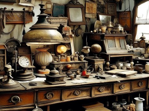 Vintage Workshop Filled with Antique Scientific Instruments
