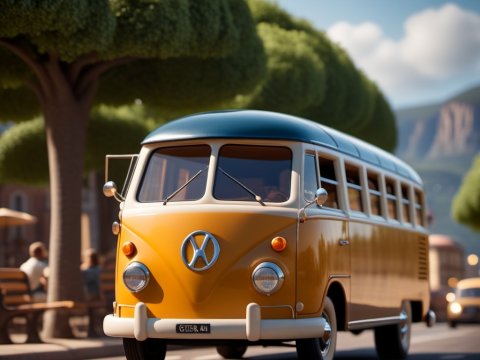 Vintage Yellow Van on a Sunny Street