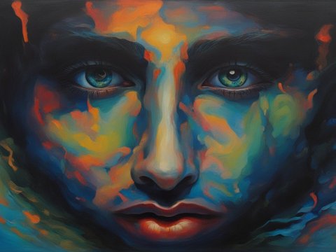 Vivid Abstract Portrait with Intense Gaze