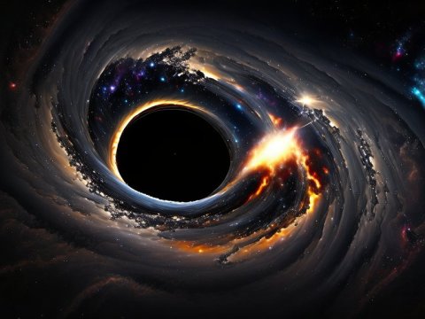 Vivid Galaxy with a Black Hole Swirling in Space