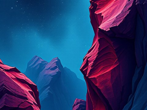 Vivid Red Rock Canyon Under a Starry Blue Sky