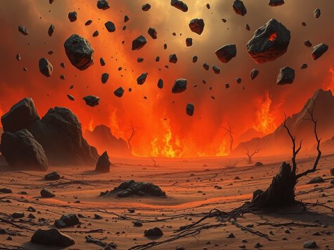 Volcanic Eruption with Floating Lava Rocks