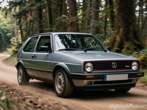 Volkswagen Golf GTI Mk2 Racing on Forest Dirt Road