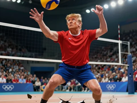 Volleyball Player Breaking Court Floor Mid-Game