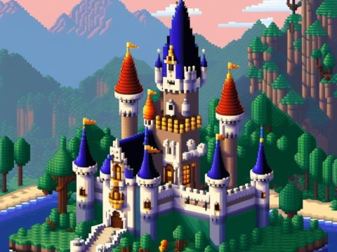 Voxel Art Fantasy Castle on Island