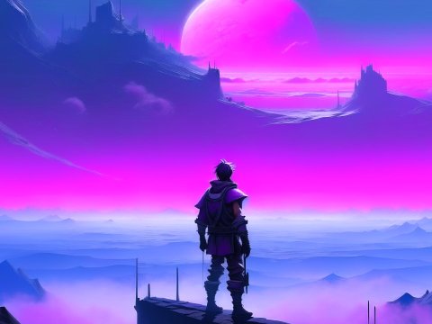 Wanderer Over a Neon Alien Landscape