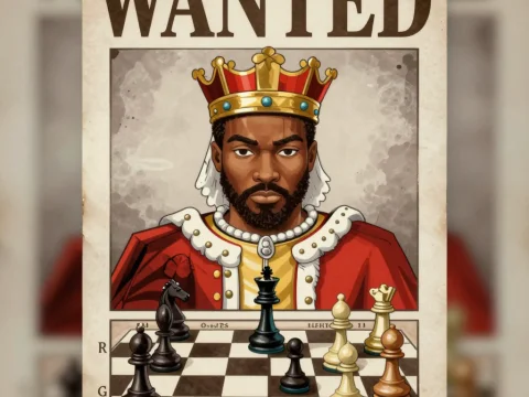 Wanted Poster of a Chess King in Royal Attire