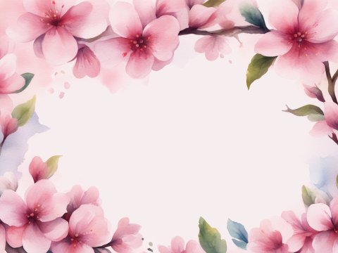 Watercolor Cherry Blossom Floral Frame