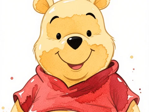 Watercolor Illustration of a Cheerful Bear in Red Shirt