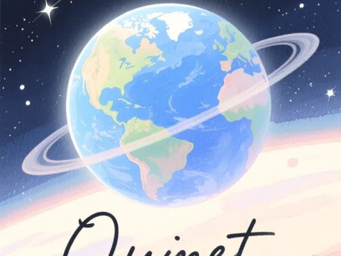 Watercolor Illustration of Earth with Rings in Space