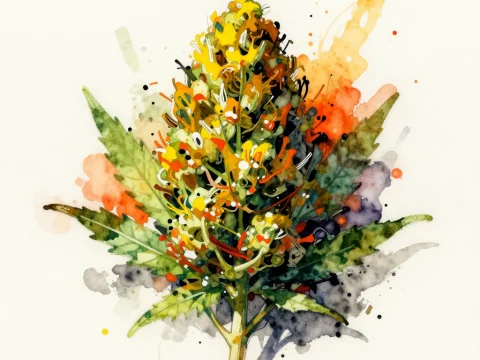 Watercolor Painting of a Colorful Cannabis Bud