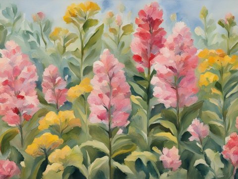 Watercolor Painting of Vibrant Pink and Yellow Flowers