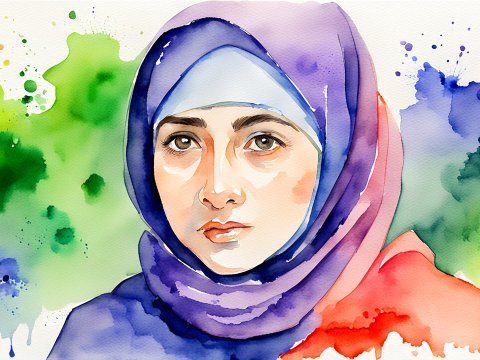 Watercolor Portrait of a Woman in Hijab with Colorful Background