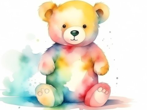 Watercolor Teddy Bear with Multicolor Splashes