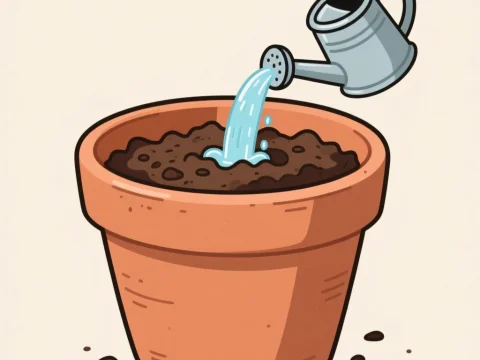 Watering Soil in Terracotta Pot Illustration