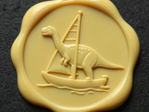 Wax Seal with Brachiosaurus on a Sailboat