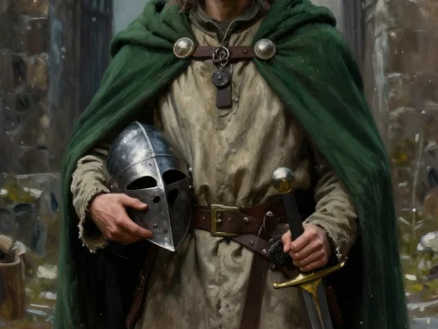 Weary Mercenary in Medieval Battle Aftermath