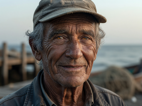 Weathered Eyes of an Elderly Fisherman by the Sea