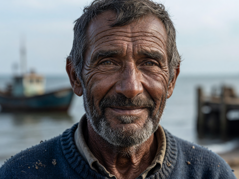 Weathered Fisherman's Gaze by the Sea