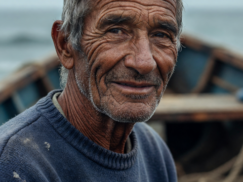 Weathered Gaze of an Old Fisherman